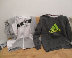 Jungen Sweat Jacke, UEFA 2016, und Adidas Pullover, Gr 146/152, weiß,grau