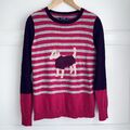 Maine Kaschmirmischung Pullover Damen 14 rosa grau gestreift mit Hund Intarsien