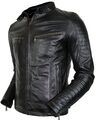 Herren Bikerjacke aus echtem Leder gesteppte Schultern Vintage Style, Steppjacke