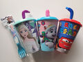 Becher Paw Patrol, Frozen, Cars Trinkbecher mit Strohhalm 430ml Frozen Besteck