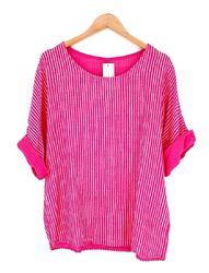 ITALY Damen Blusenshirt Bluse Hemd Tunika Streifen pink 40 42 44 46 NEU  IT435