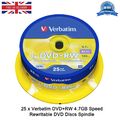 Verbatim DVD+RW 4x Speed 4.7GB Capacity Spindle Blank Rewritable Discs (25 Pack)