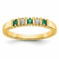 14K Gelbgold Natürlicher Grüner Smaragd Und Diamant Band Damenring