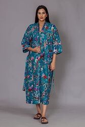 Indian Blumenmuster 100% Baumwolle Lang Kimono Bad Bademantel Damen Nacht Maxi