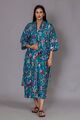 Indian Blumenmuster 100% Baumwolle Lang Kimono Bad Bademantel Damen Nacht Maxi