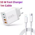 4Port Schnellladegerät USB + 1m Lable Charger Handy 55w Stecker Adapter Netzteil