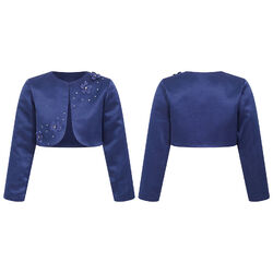 Mädchen Bolero Strickjacke Satin Langarm Schulterjacke mit Blumen Zum Taufkleid