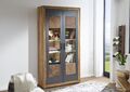 Vitrine groß modern Vitrinenschrank schwarz Holz massiv Schrank Sheesham 103x201