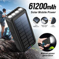 61200mAh Solar Powerbank Handkurbel Externer Batterie Ladegerät LED Taschenlampe