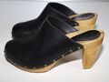 SANITA ATHENA High Heel Holz Clogs Mules Pantoletten Leder schwarz Gr. 38