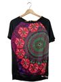 DESIGUAL Kurzarm-Bluse Damen Gr. DE 36 schwarz-pink-lila Casual-Look