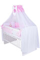 Babybett K1 mit 11-tlg Komplett-Set Bettwäsche Matratze Nestchen Teddy Rosa