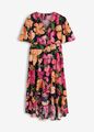 Vokuhila-Kleid mit Blumenprint Gr. 46 Schwarz Damen Midikleid Casualkleid Neu*