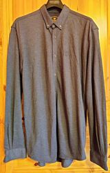 Tom Tailor Hemd Blau Strukturiert Langarm Gr. XXL Fitted Button-Down-Kragen