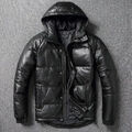 Biker Herren Echt Leder Jacke Puffer Neuestes Echt Lammfell Kapuze Schwarz Weich