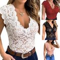 Sexy Damen Spitze Trägertop Bluse Tanktop Slim V-Neck Tops Trägershirt Oberteile