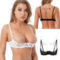 Damen Bügel BH Sheer Spitzen offene Büstenhebe Dessous Unterwäsche Schwarz