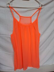 Schickes Chiffon Oberteil / Shirt / Trägershirt in NEON - orange, Gr. 42 - 44