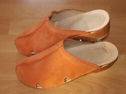 Damen Holzschuhe Schweden Clogs Echt Leder Holz Holzclogs Pantoletten orange