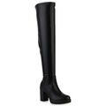 Damen Leicht Gefütterte Overknees Stiefel Profil-Sohle Schuhe 840767 Trendy Neu