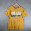 Vintage Nike Albany State Print T-Shirt M Mustard Herren Sommer Outdoor Freizeit