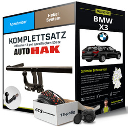 Für BMW X3 Typ F25 Anhängerkupplung abnehmbar +eSatz 13pol 09.2010-02.2014 SetExklusiv für unsere Kunden: Montage ab 449,- Euro