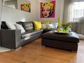 Eck Sofa Leder mit Hocker dunkelbraun 285x225 cm, wie neu, k. Gebrauchsspuren