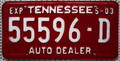 Tennessee USA Nummernschild Kennzeichen US Auto Dealer License Plate [55596-D]