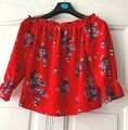  Romantische Off Shoulder Bluse/Tunika H&M Gr. 34 - Carmenbluse Rot Geblümt Top 