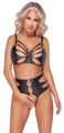 Erotik Set Schwarz  Riemchen Bustier BH - Top und offener String  Gr. S, M, L,XL