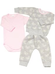 Mädchen Baby 3tlg Set Sweatshirt Hose Body Schmetterling Grau Rosa  Gr 80 98 Neu