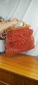 Bolso De Mano O De Red O Macramé Rojo De Los Años 70 Con Asa De Bambú Vintage