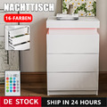 LED RGB Hochglanz Holz Nachtschrank Kommode Nachttisch Nachtkonsole Schubladen