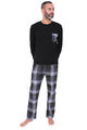 Herren Pyjama PJS lang schwarz weiß gewebt kariert Baumwolle Herren PJ