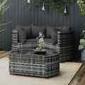 4-tlg. Garten-Lounge-Set mit Kissen Grau Poly Rattan