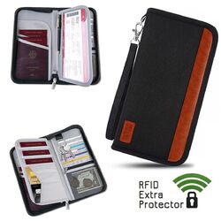 Reisepass Tasche RFID-Blocker Etui Reiseorganizer Brieftasche, Schwarz