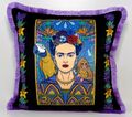 Frida Kahlo by Casa Padrino Luxus Deko Kissen mit Strass Steinen Schwarz / Lila