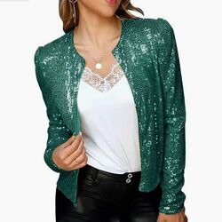 Damen Pailletten Cardigan Jacke Glitzer Abendjacke Langarm Blazer Kurze Oberteil