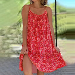 Lockeres Slip-Kleid Für Damen A-Linien-Kleid Boho Mini Blumen Strand N