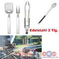 Edelstahl Grillbesteck 3-tlg Grillzange Wender Grillgabel BBQ Griller rostfreiem