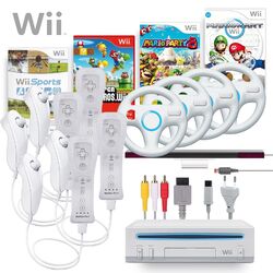 Nintendo Wii Konsolen Set bis 4 Spieler mit Mario Kart, Bros, Party & Wii Sports