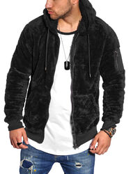 Herren Teddy-Fell Sweatjacke Sweatshirt weicher Hoodie mit Kapuze NEU