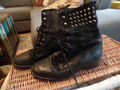 Boots Biker Bikerboots Nieten Stiefelette Leder Echtleder silber schwarz Gr. 38