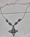 Mondstein Halskette Silber 925 Collier Kette Cabochon  weiß blau 