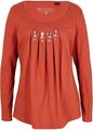 Longshirt mit Glitzersteinen Gr. 40/42 Quarzrot Damen Langarm-Shirt Bluse Neu