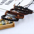 4 STCK. Leder Herren Armbänder mehrschichtig Seil BELIEVE geflochtener Schmuck Armband