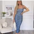 ZARA BLAU DAMEN MIDI-RIEMEN BEDRUCKT DENIM-STRICKKLEID GRÖSSE M NEU MIT ETIKETT