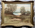 ::OTTO WILD *1898 HAMBURG ÖLGEMÄLDE LANDSCHAFT BIRKEN AM SEE UFER RAHMEN ANTIK