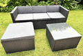 Gartenlounge sitzgruppe (Couch, Hocker, Tisch mit Glasplatte), dunkelgrau