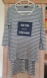 Weiß Schwarz gestreifter Tunika Bluse T-Shirt Oberteil Langarm Gr. 40 42 Neu